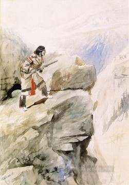 Indios americanos Painting - Cuervo cazador de ovejas Charles Marion Russell Indios americanos